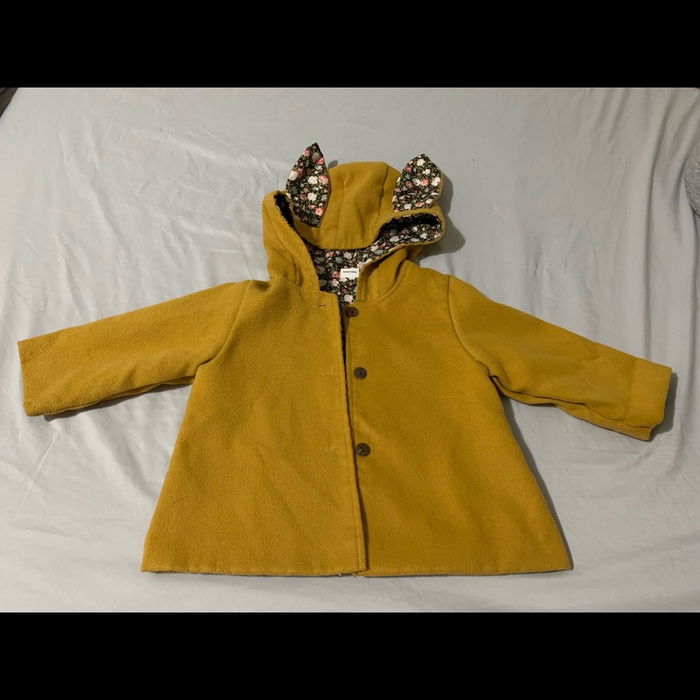 Ginger Color Ear Decor Print Solid Hooded Coat